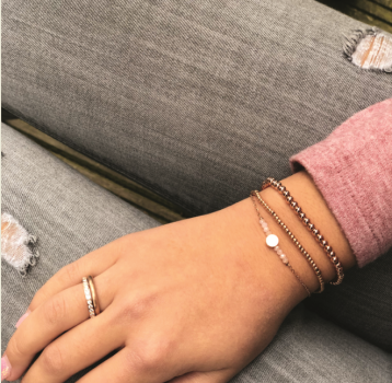 Armband Plättchen mit rosafarbenen Steinen Edelstahl Rosé