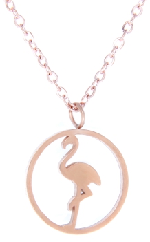 Kette Anhänger Flamingo im Kreis Edelstahl Rosé