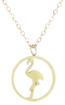 Kette Anhänger Flamingo im Kreis Edelstahl Gold