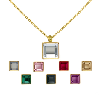 Kette gold mit einem eckigem Stein in einer Farbe Deiner Wahl Edelstahl