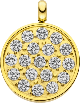 Glamour-Anhänger rund mit gefassten Zirkonia Steinen D=11,8mm aus Edelstahl - gold