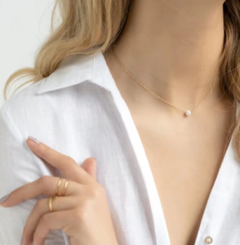 Preview: Kette Edelstahl Gold mit einer Perle