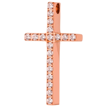 PURE - Kreuz poliert mit gefassten Zirkonia Edelstahl - rosé