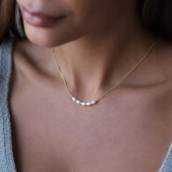 Preview: Kette Edelstahl Gold mit 5 Perlen