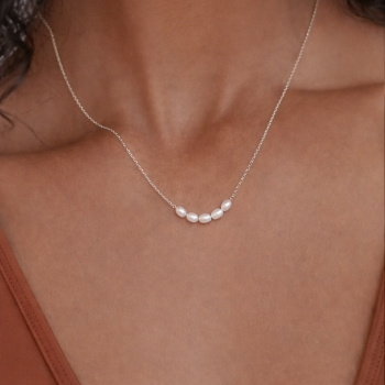 Preview: Kette Edelstahl mit 5 Perlen