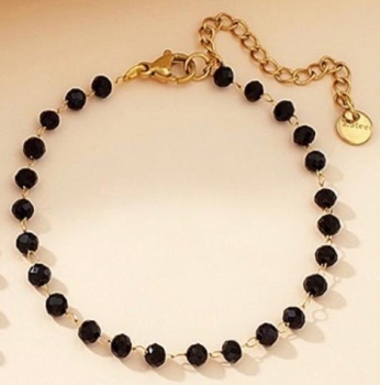 Armband Edelstahl gold mit schwarzen Kristallen