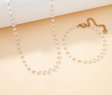 Kette Edelstahl gold mit weißen Kristallen