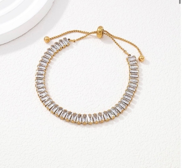Armband mit Baguettesteinen Edelstahl gold