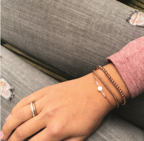 Armband Plättchen mit rosafarbenen Steinen Edelstahl Rosé