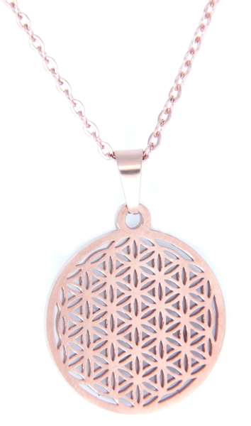 Kette Anhänger Blume des Lebens klein Edelstahl Rosé