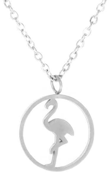 Kette Anhänger Flamingo im Kreis Edelstahl