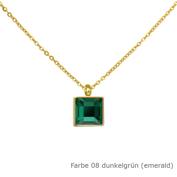 Kette gold mit einem eckigem Stein in einer Farbe Deiner Wahl Edelstahl