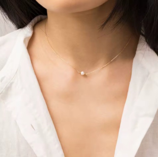 Kette Edelstahl Gold mit einer Perle