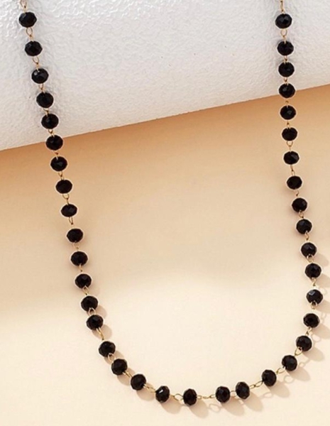 Kette Edelstahl gold mit schwarzen Kristallen