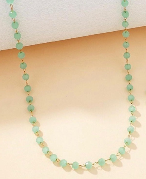 Kette Edelstahl gold mit grünen Kristallen