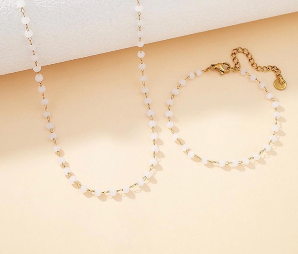 Kette Edelstahl gold mit weißen Kristallen