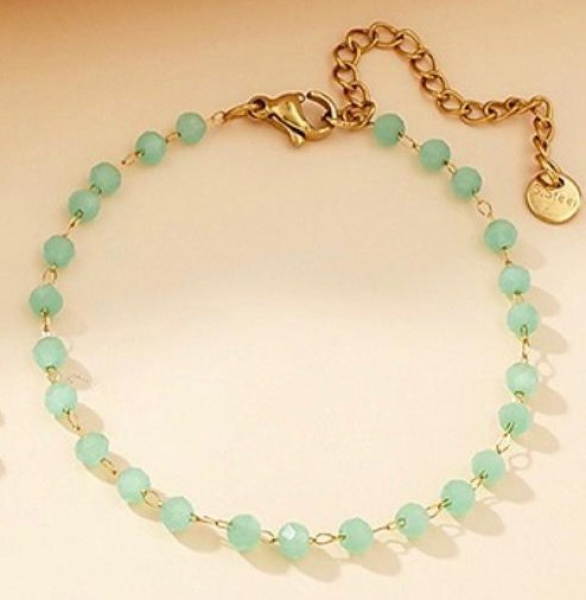 Armband Edelstahl gold mit grünen Kristallen