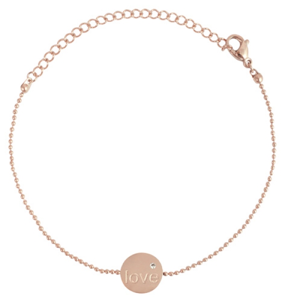 Armband mit Scheibe - Love an Kugelkette rosé